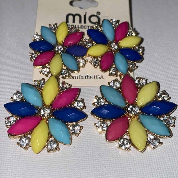 MIA Colorful Floral Earrings with Crystal Accents - Picture 2 of 5